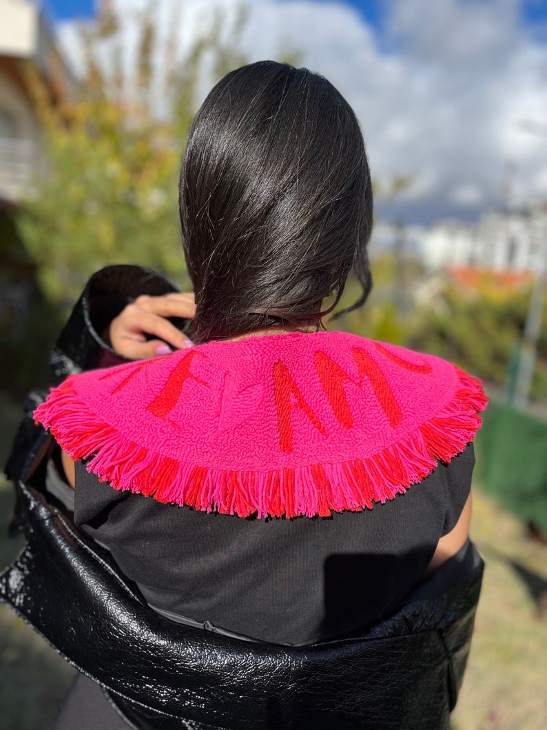 Detachable Contrast More Amor Colorful Peter Pan Collar, Removable Fringed Collar, Handmade Accessory, Oversized Collar,Wearable Art image 7