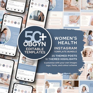 50+ Obstetrician Gynaecologist Social Media Posts | Blue and Beige Aesthetic | Instagram Template Bundle | Medical Healthcare Doctor OBGYN