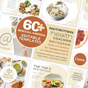 60+ Nutrition Health Coach Social Media Posts | Neutral Yellow Aesthetic | Instagram Template Bundle | Dietitian Social Media Posts