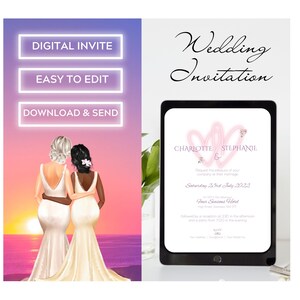 DIGITALE VORLAGE - Charlotte Hochzeitseinladung mit rosa Herzen und Blumen | Druckbare Karten mit Pinkem Farbschema | Zum Selbermachen
