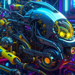 Machine Creation Futuristics, digital art, wall art, digital futurism, future technology, mechanical aesthetics, technological elegance