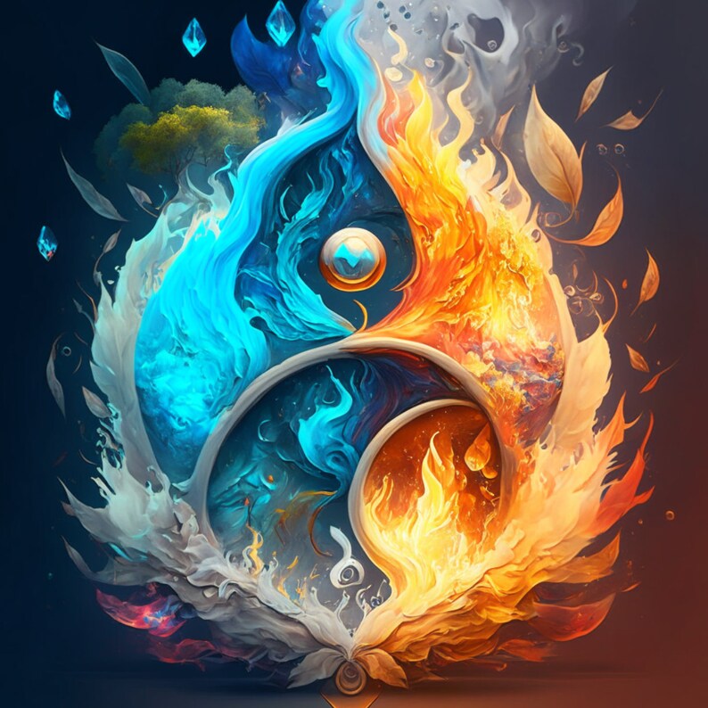 Harmony of Elements, Digital Artwork, Wall Decor, Elemental Balance ...