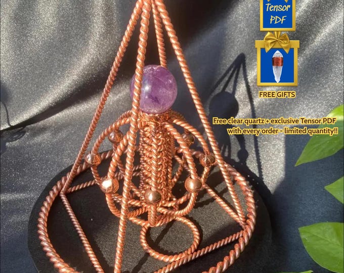 Featured listing image: Tensor Pyramid with Amethyst Sphere, Sacred Geometry, EMF Balance, Meditation Sculpture, Tensorring, Tensor Store, Gift for Yoga teacher