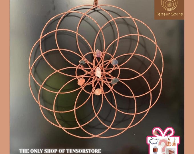 Featured listing image: Flower of Life Tensor Ring: Copper Chakra Energy Tool with 7 Chakra Crystals