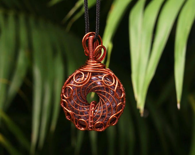 Amethyst Torus Pendant - Copper Wire Wrapped Crystal Donut - Sacred Geometry Energy Harmoniser
