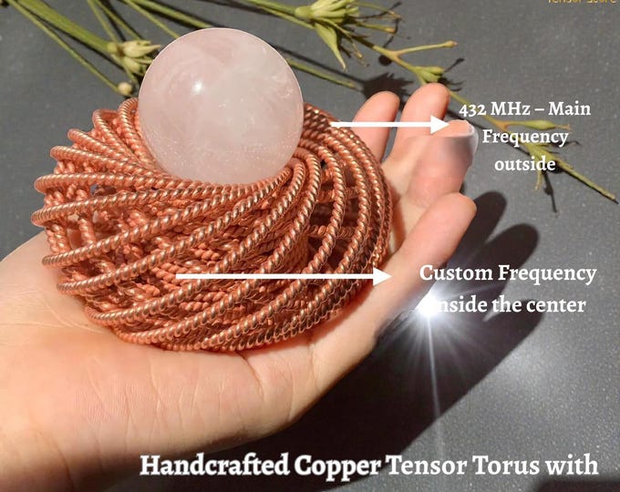 Handcrafted Copper Tensor Torus with Crystal Core – Energy Field Generator | 432 MHz
