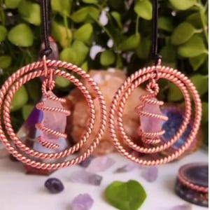 Rose Quartz Tensor Pendant, Copper Tensor Ring Necklace, Crystal Jewelry for Love and Feminine, Grounding Gift,Spiritual Meditation Necklace