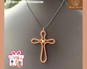 Copper Cross Pendant Necklace, Handmade Faith Jewelry, Sacred Geometry Copper Tensor Necklace, Grounding Spiritual Gift for Christian