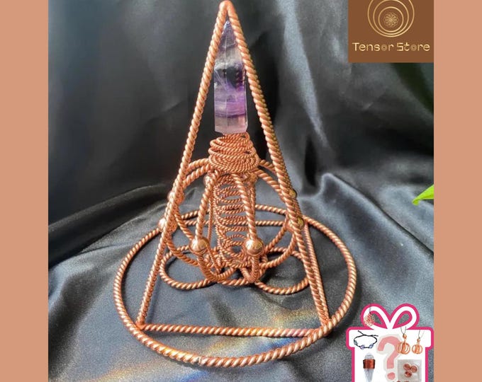 Rainbow Fluorite Copper Pyramid: Sacred Geometry Meditation Tool