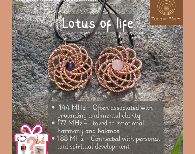 Tensor Flower of Life Pendant – Copper Tensor Trio 528, 432, 144 MHz, Solfeggio Frequency Necklace, Wellness Gift for Dad, Spiritual Gift