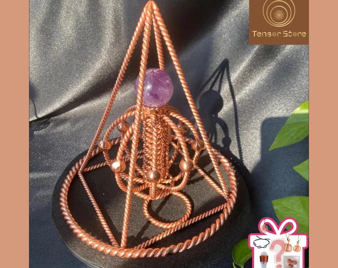 Featured listing image: Tensor Pyramid with Amethyst Sphere: Sacred Geometry Meditation Sculpture