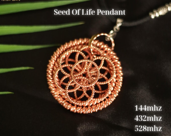 Tensor Seed of Life Pendant – Copper Tensor Trio 528, 432, 144 MHz, Solfeggio Frequency Necklace, Wellness Gift for Dad, Spiritual Gift