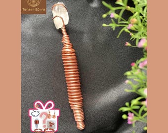 Copper Tensor Energy Wand: Quartz Crystal, Space Cleansing Meditation Tool
