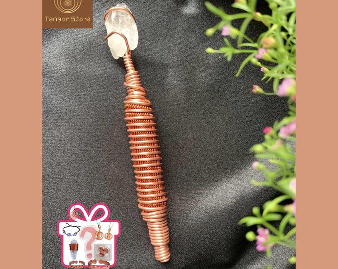 Copper Tensor Energy Wand: Quartz Crystal, Space Cleansing Meditation Tool
