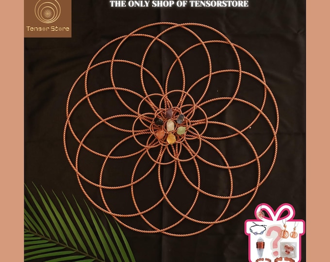 Flower of Life Tensor Ring: Copper Chakra Energy Tool with 7 Chakra Crystals