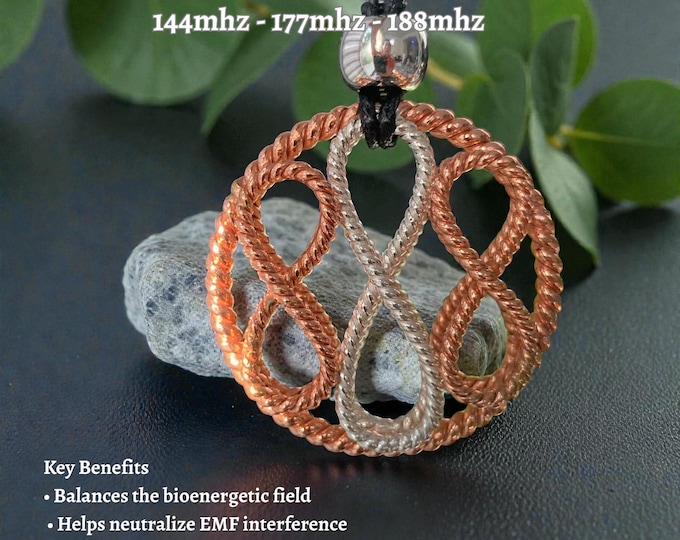 Infinity Energy Pendant in Copper & Silver – Hand-Twisted Tensor Amulet (144 • 177 • 188 MHz)