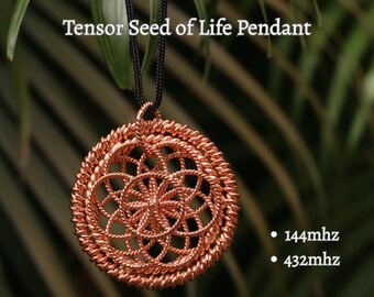 Tensor Seed of Life Pendant – Copper Tensor Trio 432, 144 MHz, Solfeggio Frequency Necklace, Wellness Gift for Dad, Spiritual Gift