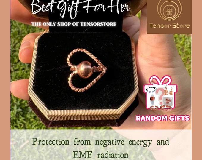 Pure Copper Heart Ring, Tensor Ring 144MHz, EMF Balance Tool, Meditation Jewelry, Spiritual Gift for Her, Handmade Energy Ring