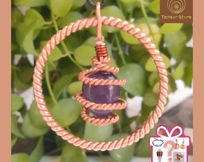 Amethyst Tensor Ring Pendant: 144/443 MHz Copper Energy Circle