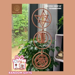 Copper Tensor Energy Chime – 4 Frequencies 177Hz 188Hz 432Hz 144Hz – Double Layer Flower of Life Sacred Geometry Decor