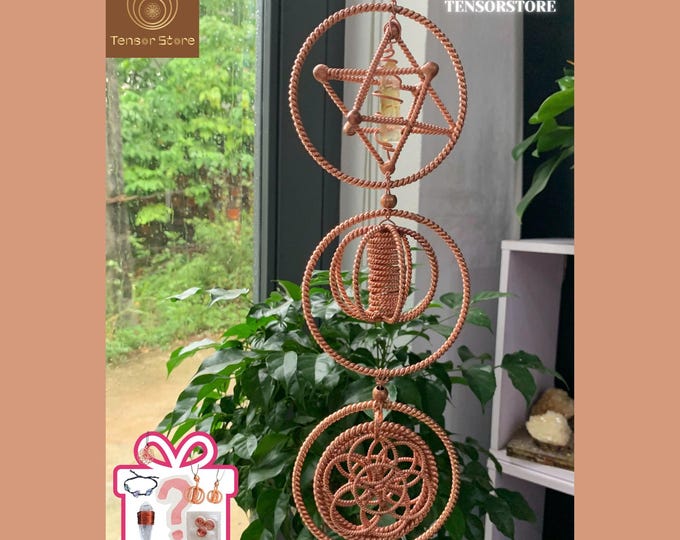 Copper Tensor Energy Chime – 4 Frequencies 177Hz 188Hz 432Hz 144Hz – Double Layer Flower of Life Sacred Geometry Decor