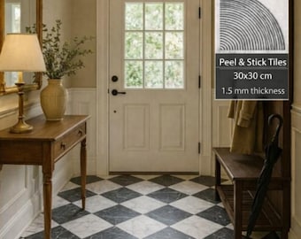 SAMPLE-Marble Look Checkered Tile –  Peel and Stick Vinyl Floor Tile- 30x30 cm