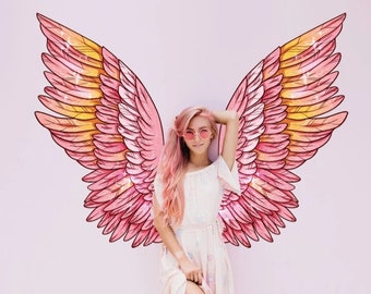 Angel wing stickers, Pink Wings Wall Sticker, Angel wing decal, Peel and stick wings wall paper, Angel Wings Backdrop, Wing Wall decor,