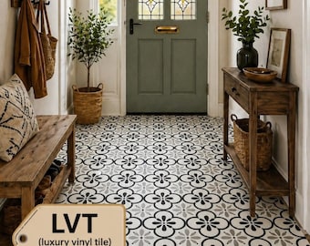 Vintage Grey Floral LVT Tile – Peel & Stick Floor Covering (1.5 mm thickness)