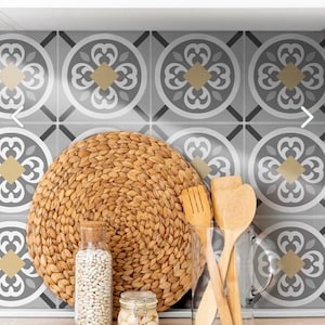 Tile stickers for kitchen and bathroom, Gray backsplash tile decal,  Water resistant tile sticker , Peel and stick tile, Circle tile sticker