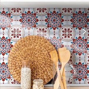 Red backsplash tile decals , Tile stickers for kitchen and bathroom, Self adhesive wall decals, Peel and stick tile, DIY tile stickers
