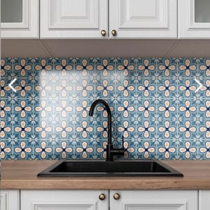 Blue backsplash tile stickers, Tile decals for kitchen and bathroom, Water resistant tile decals, Peel and stick tile, DIY tile stickers