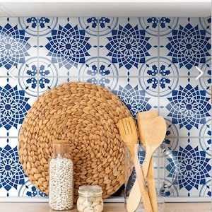 Blue backsplash tile stickers, Tile decals for kitchen and bathroom, Self adhesive wall decals, Peel and stick tile, DIY tile stickers
