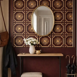 Burgundy Gold 3D Wall Panel – Art Deco Luxury Accent Wall Decor (45x45 cm)