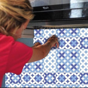 Blue Portuguese Pattern Vinyl Tiles, PVC Floor tiles, Vinyl floor stickers, Self adhesive tiles, Peel and stick tiles, DIY flooring