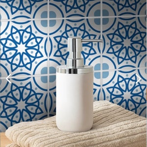 Water resistant sticker tiles, Backsplash tile stickers, Blue tile decals for kitchen and bathroom, Self adhesive wall decals, DIY flooring