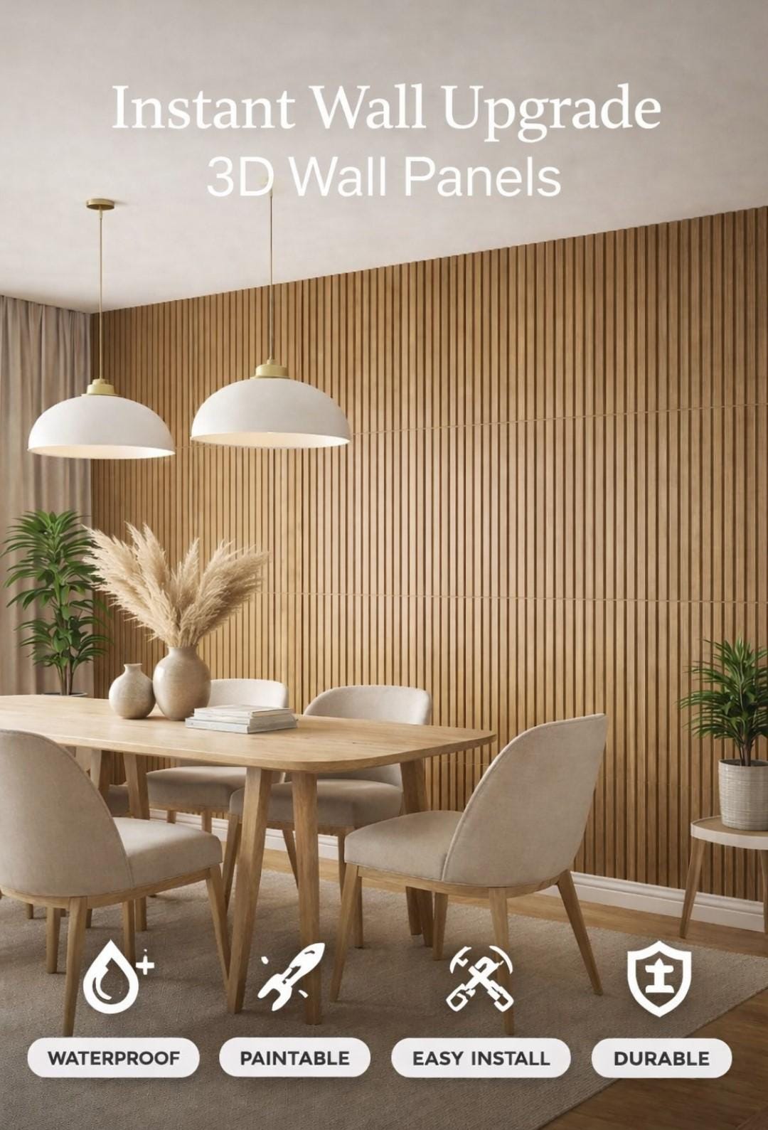 Wood Look 3D Wall Panels | PVC Ribbed Panels | Modern Accent Wall Decor ...