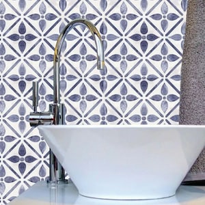 Blue Vinyl tile stickers, Self adhesive PVC  tiles, Peel and stick floor tile,  Floor decals,  PVC flooring, Floor covering,