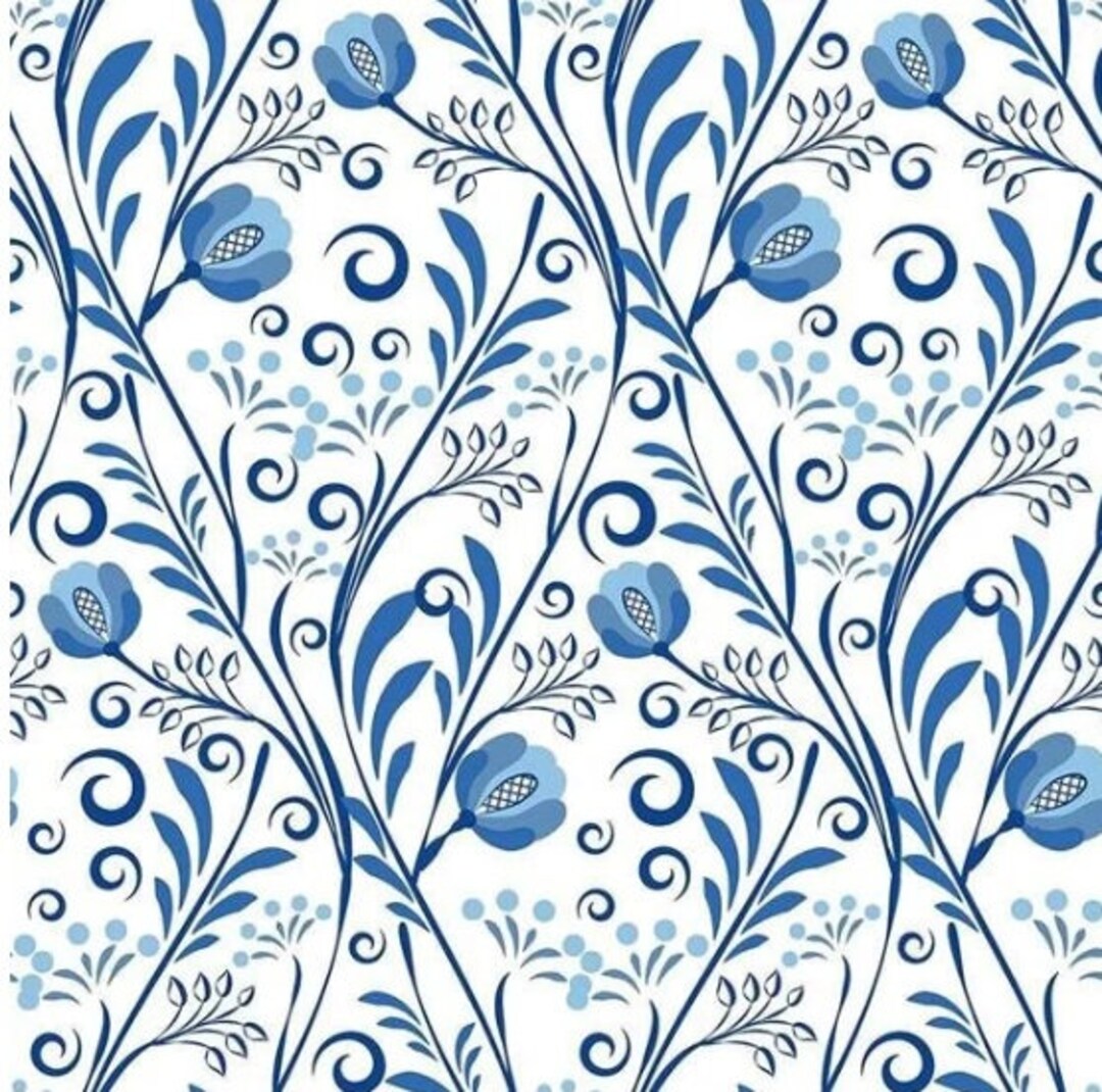 Blue Floral Vinyl Tiles, Flower Tile Decals, PVC Floor Tiles