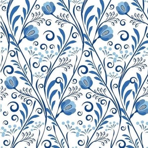 Blue floral vinyl tiles, Flower tile decals, PVC Floor tiles, Backsplash tile stickers, Peel and stick tiles, DIY vinyl flooring