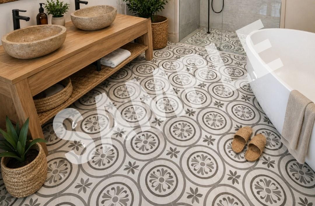 Pvc Tiles Pattern SAMPLE- Self-adhesive PVC Floor Tiles: Geometric Pattern Decals (30cm X ...