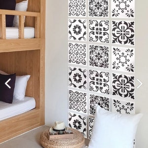 Monochrome tile decals for kitchen, Vintage backsplash tile stickers, Self adhesive decals, Peel and stick tile, DIY tile sticker