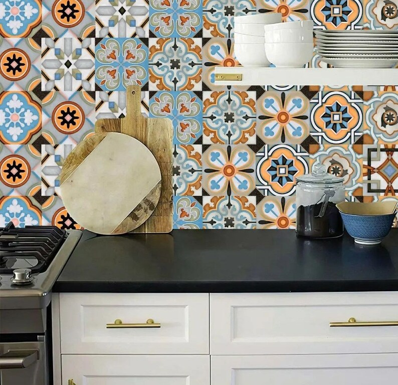 Moroccan Style Tiles, Backsplash Tile Stickers, Stair Riser Decals, Self Adhesive PVC Tiles