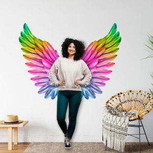 Angel wing wall stickers, Angel wing decal, Multicolor Wings Sticker , Peel and stick wings wall paper, Angel Wings Backdrop, Wing wall art