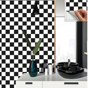 Black & White Checkered Vinyl tiles, PVC floor tiles, Self adhesive sticker tile, PVC flooring, Peel and stick tile,  Vinyl floor covering
