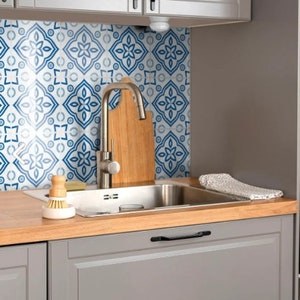 Tile decals for kitchen and bathroom, Blue backsplash tile stickers, Self adhesive wall decals, Peel and stick tile, DIY Wall stickers