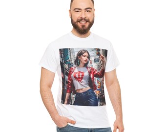 Unisex Cotton T-shirt : Lady in big urban city