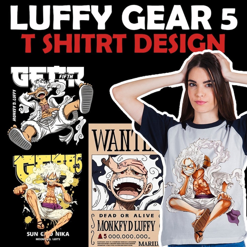 35 Gear 5 Unleashed: Channel Luffy's Power with Exclusive Anime T-Shirt Designs Instant Download Anime Clipart PNG Anime PNG Bundle image 1