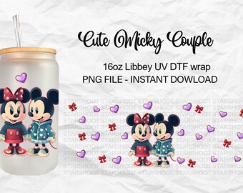 cute micky couple 16oz libbey glass can wrap, sublimation template, libbey design, template to sublimate, Chibi, sublimation16oz mug, uv dtf