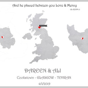 personalized Islamic marriage map  / Islamic gift / engaged married wedding gift