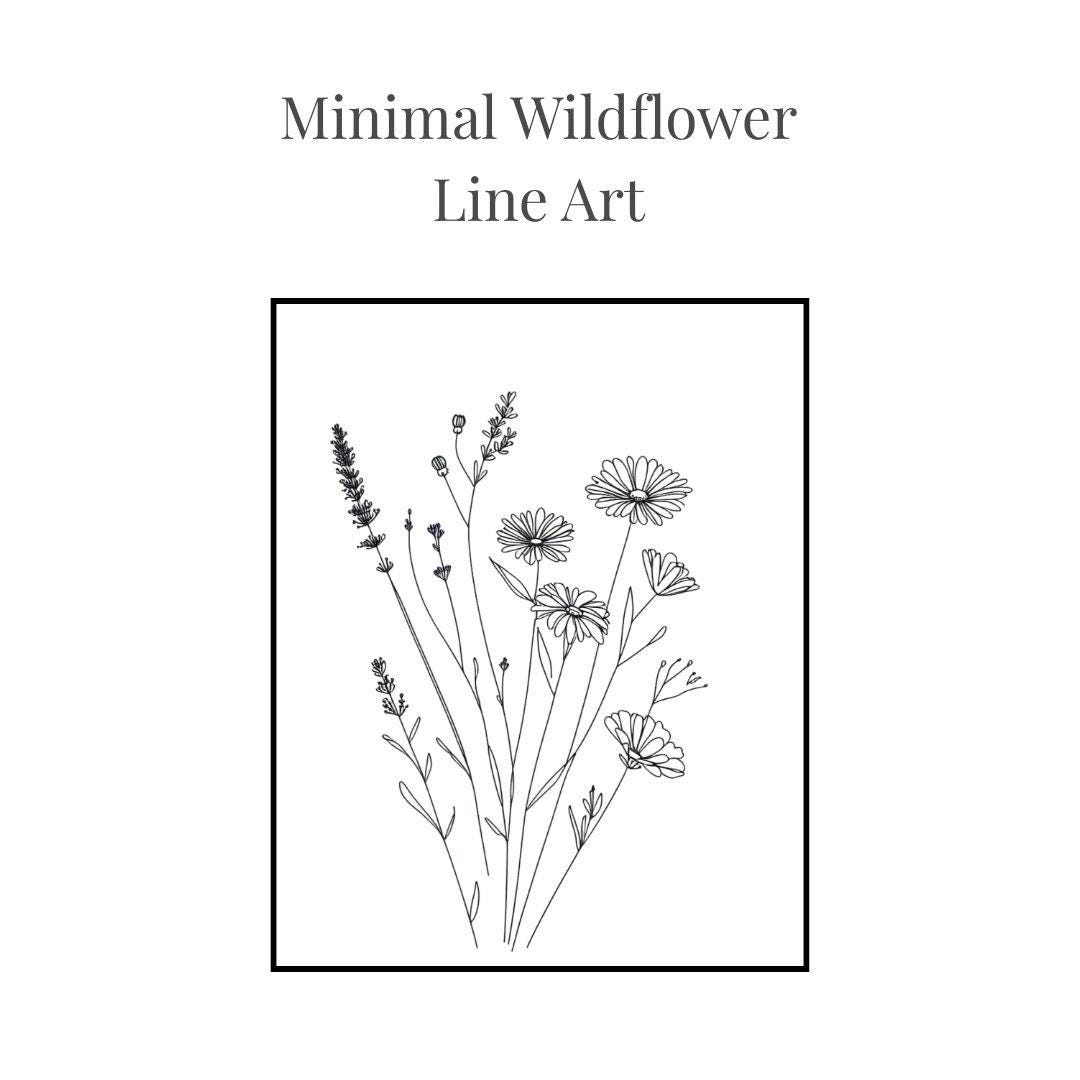Minimalist Wildflower Line Art Print, Neutral Botanical Decor (digital ...